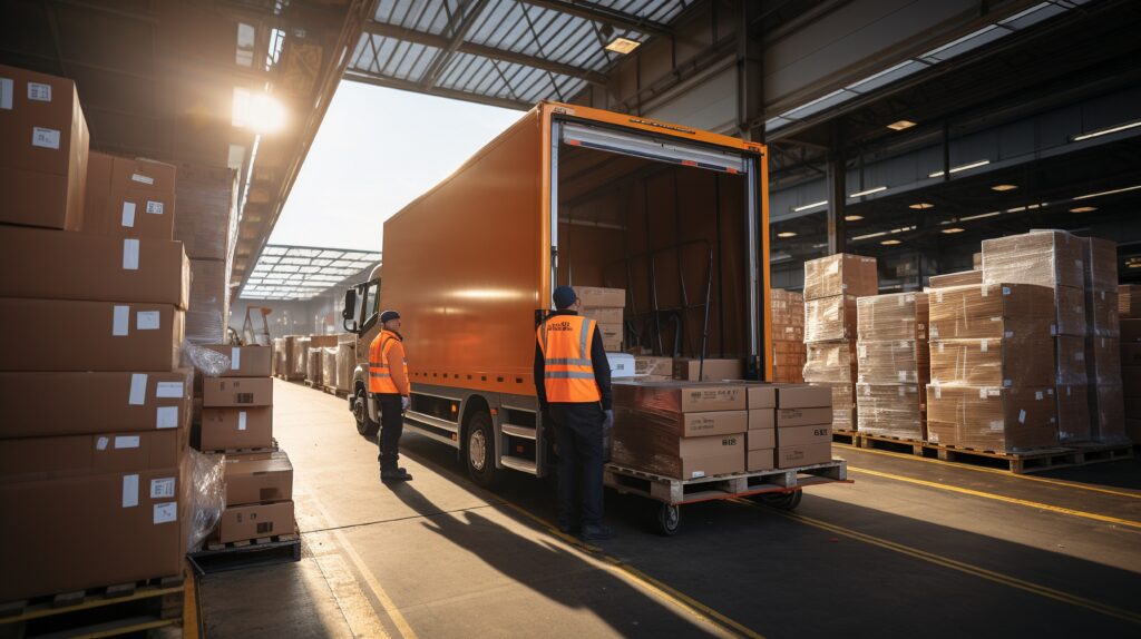 chargement de palettes dans un camion porteur